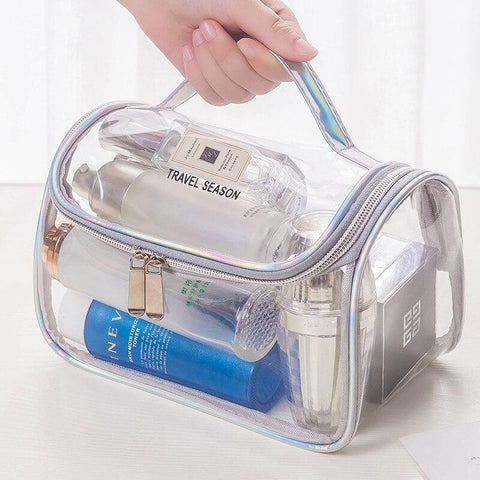 Trousse de toilette transparente pour ranger ses flacons de 100 ml en bagage cabine