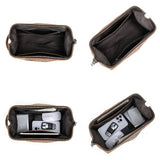 Vista frontal da bolsa de toalete de couro marrom preto – Bolsa de toalete de couro marrom Sogaïa™ | Sogaia