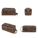Bolsa de toalete de couro marrom com detalhe de zíper – Bolsa de toalete de couro marrom Sogaïa™ | Sogaia