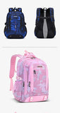 Sac à dos bleu camouflage, vues de face et de dos