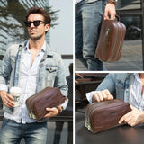 Trousse de toilette pour homme en cuir de luxe marron vue de face – Trousse de Toilette pour Homme en Cuir de Luxe Sogaïa Contact™ | Sogaïa