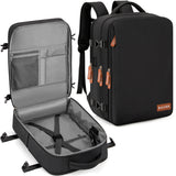 Sac à dos de voyage noir avec ouverture valise et sangles de maintien