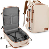 Sac à dos de voyage beige ouvert à plat comme une valise
