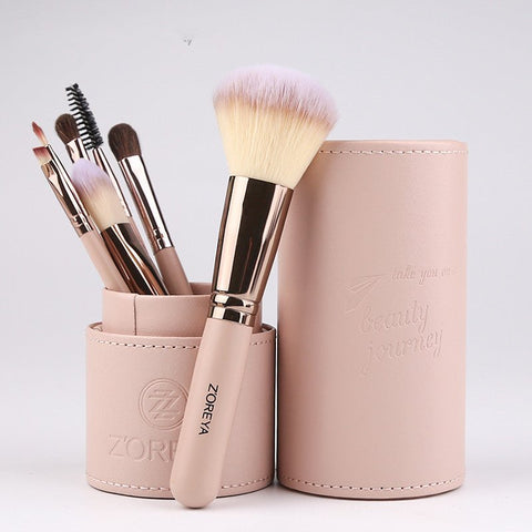 Pinceaux de Maquillage avec Boite de Rangement Rose