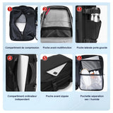 Rangements du sac à dos sous vide : compartiment de compression, poches avant, porte-gourde, ordinateur