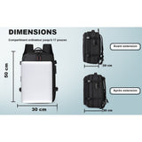 Dimensions du sac à dos sous vide : 50 x 30 x 20 cm, extensible à 30 cm de profondeur