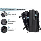 Compartiments du sac à dos : poche sec/humide, compartiment sous vide, compartiment ordinateur