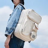 Cabin backpack 45x36x20 beige profile view – Cabin Backpack 45x36x20 Sogaïa™ | Sogaïa