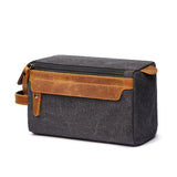 Trousse de Toilette Vintage Homme Noir Toile et Cuir | Sogaïa