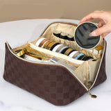 Trousse Maquillage Double Compartiment Damier Marron