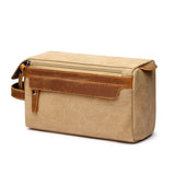 Trousse de Toilette Vintage Homme Kaki Toile et Cuir | Sogaïa