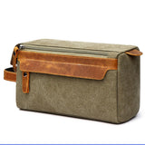 Trousse de Toilette Vintage Homme Vert Armée Toile et Cuir | Sogaïa
