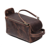 Neceser Old-fashioned de piel color coñac, vista frontal – Neceser Old-fashioned de piel | sogaia
