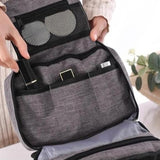 Foldable hanging toiletry bag brown front view – Foldable Hanging Toiletry Bag | Sogaïa