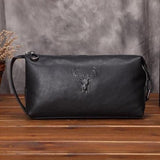 Trousse de toilette homme en cuir noir vue de face – Trousse de Toilette Homme en Cuir Noir Deep Forest™ | Sogaïa