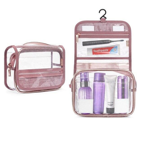 Trousse de toilette transparente à suspendre ouverte – Trousse de Toilette Transparente à Suspendre | Sogaïa