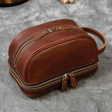 Trousse de toilette cuir homme marron vue de face – Trousse de Toilette Cuir Homme Sogaïa™ | Sogaïa