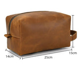 Trousse de toilette homme en cuir crème cognac vue de face – Trousse de Toilette Homme en Cuir Crème Roldan™ | Sogaïa