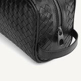 Trousse de toilette en cuir tressé homme ouverte – Trousse de Toilette en Cuir Tressé pour Homme Roldan™ | Sogaïa