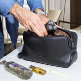 Trousse de toilette personnalisée pour homme vue de profil – Trousse de Toilette Personnalisée Homme Cuir Double Compartiment Sogaïa™ | Sogaïa